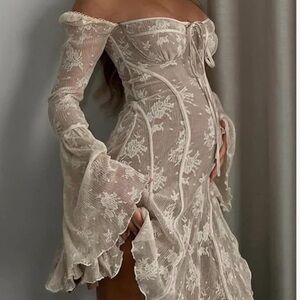 REVOLVE Cream Lace Long Sleeve Dress